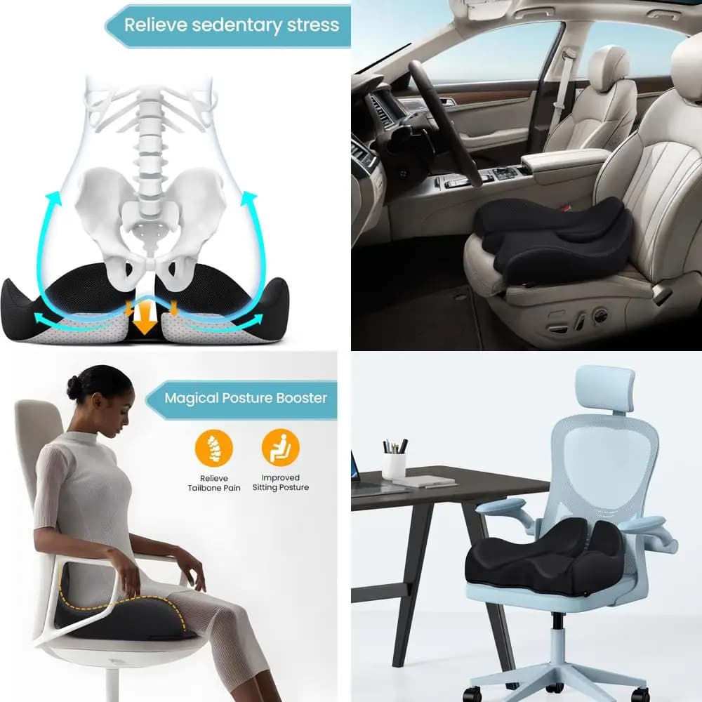 Cuscino Ergonomico in Memory Foam Nero per Alleviare il Dolore Sciatico e al Coccige - Ideale per Sedie da Ufficio, Sedie da Gaming e Sedili Auto