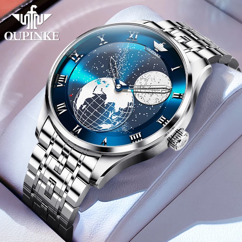 OUPINKE 3230 Orologi da uomo Volano Meccanico Automatico Orologio da Polso Originale per Uomo Impermeabile Luminoso Perpetuo Fasi Lunari