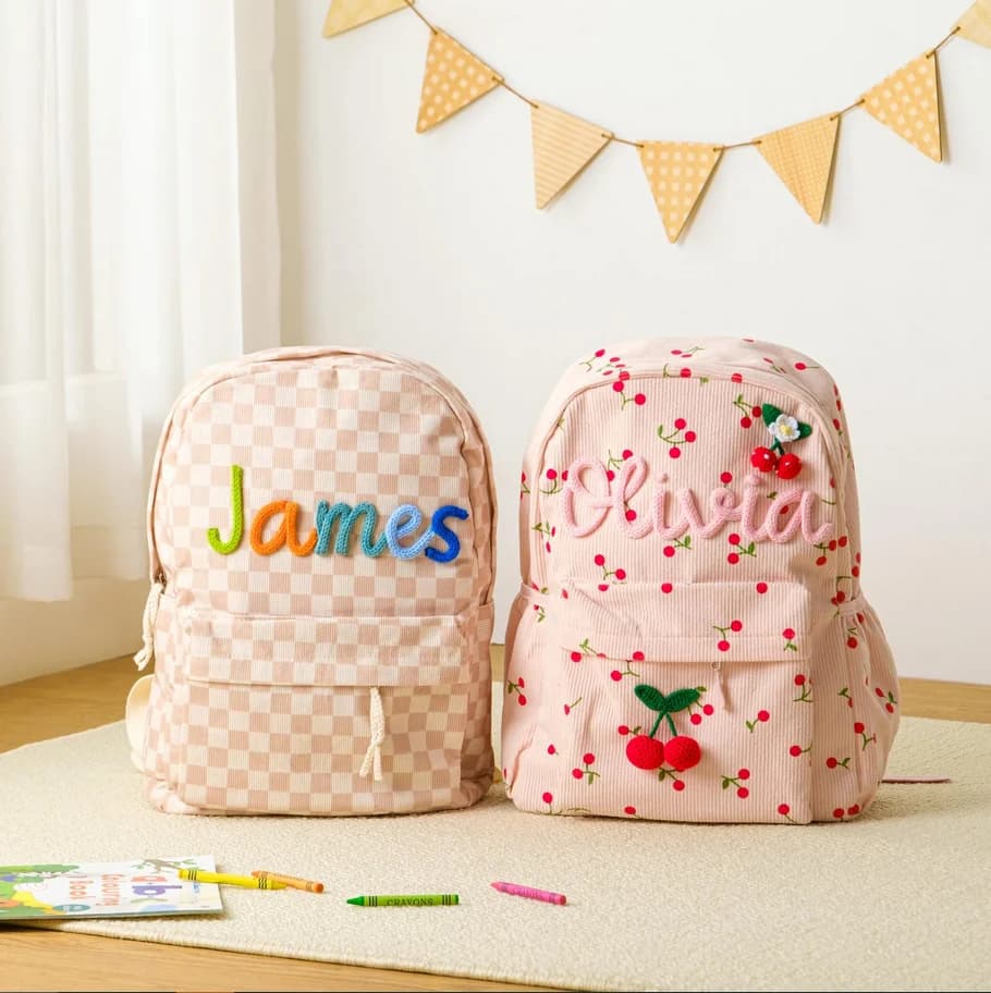 Zaino e borsa per il pranzo personalizzata per bambini, borsa regalo per il primo giorno della scuola con nome, zaino per bambini, borsa in velluto a coste, regalo di compleanno
