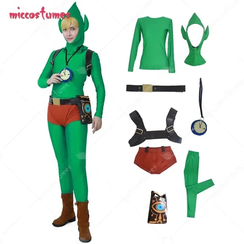 Miccostumes Costume da uomo Link Body Marsupio Copricapo Costume cosplay di Halloween
