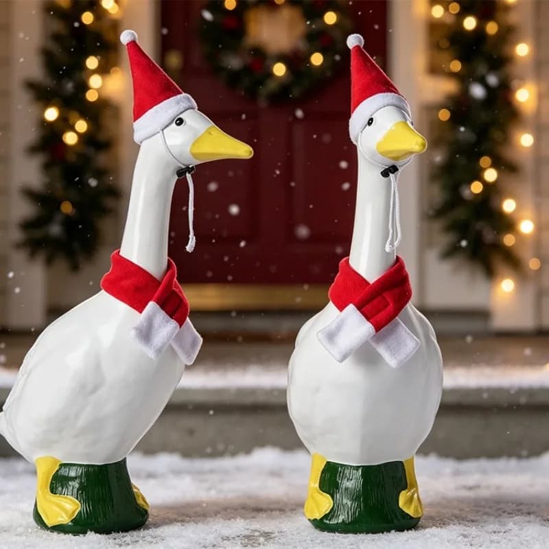 Holiday Courtyard Decoration Props Christmas Goose Hat and Scarf Set Suitable for 23 Inch Porch Goose Hat Scarf
