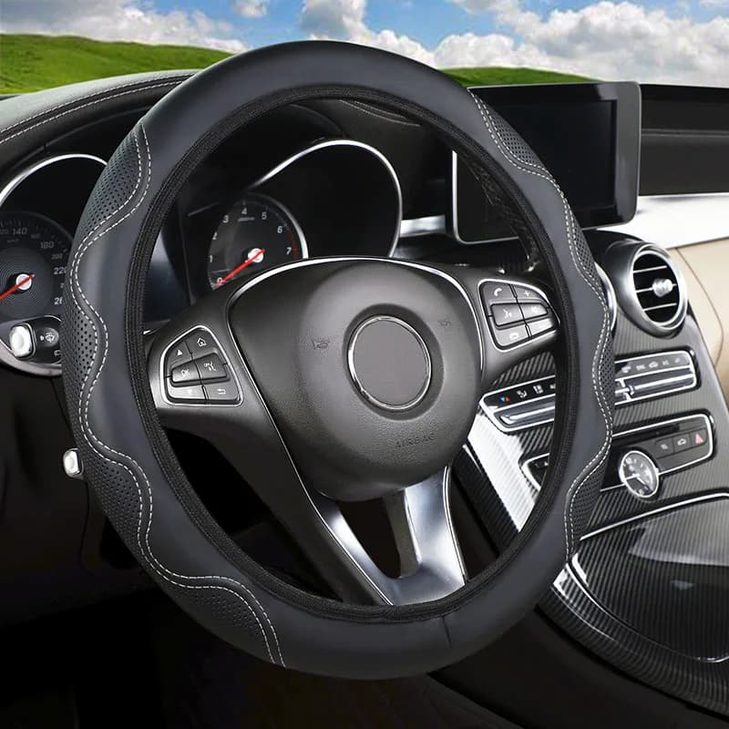 Car Seat Cover 1PC PU Stereo for Hand Sports Car without Wheel Cover for Interior Suitable for Interior Car Black