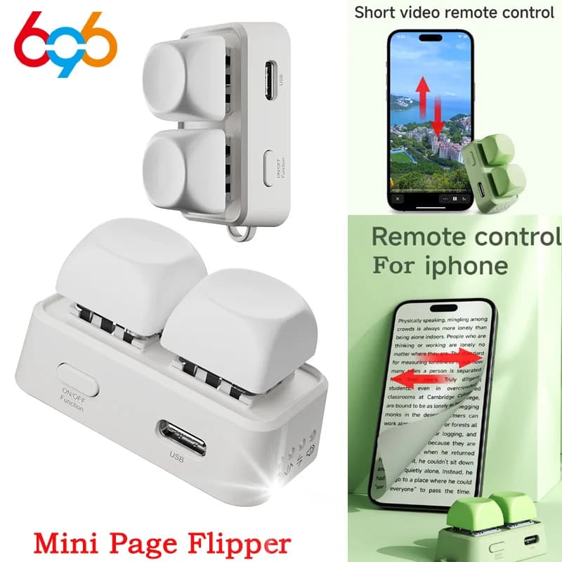 696 Telecomando portatile Blue Tooth Scorri video brevi Mini tastiera Girapagina per e-book a doppio pulsante per telefono cellulare tablet