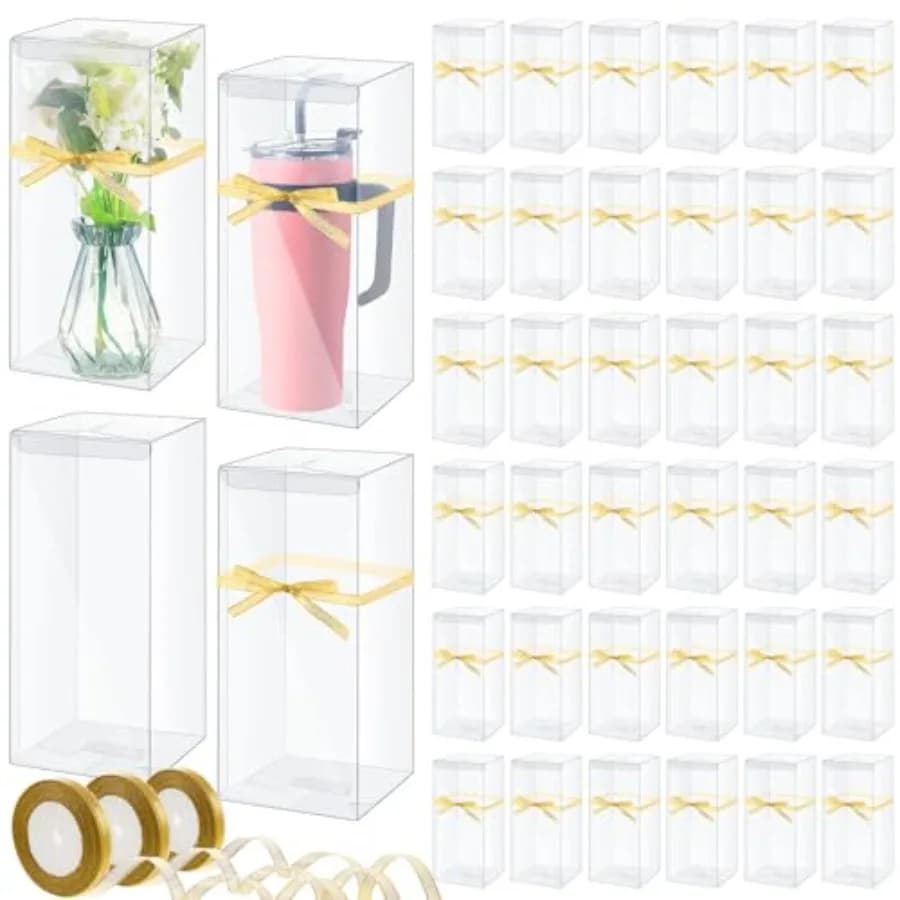 Gift packaging boxes for sublimation tumblers: clear acrylic, white, 50 pcs, ribbon included, fits 11oz40oz mugs 12.6 x 5.5 x 4
