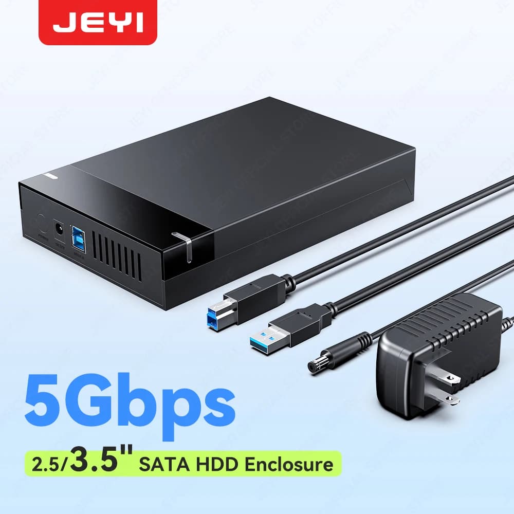 JEYI Custodia per HDD/SSD SATA da 2,5/3,5" senza attrezzi - USB 3.0 5 Gbps con custodia per disco rigido esterno con sospensione automatica per SSD e HDD SATA