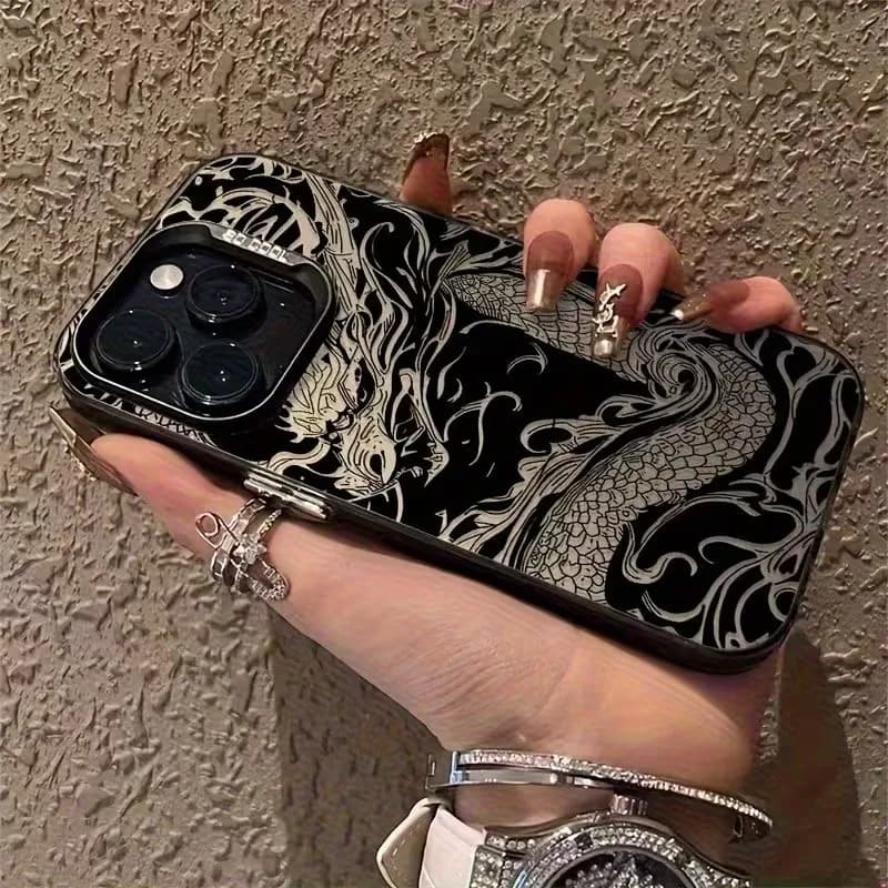 Dragon Totem Pattern Phone Case For iPhone 18 17 16 15 14 13 12 11 Pro XS Max X XR 7 8 Plus Air 17e Gradient Color Silver Cover