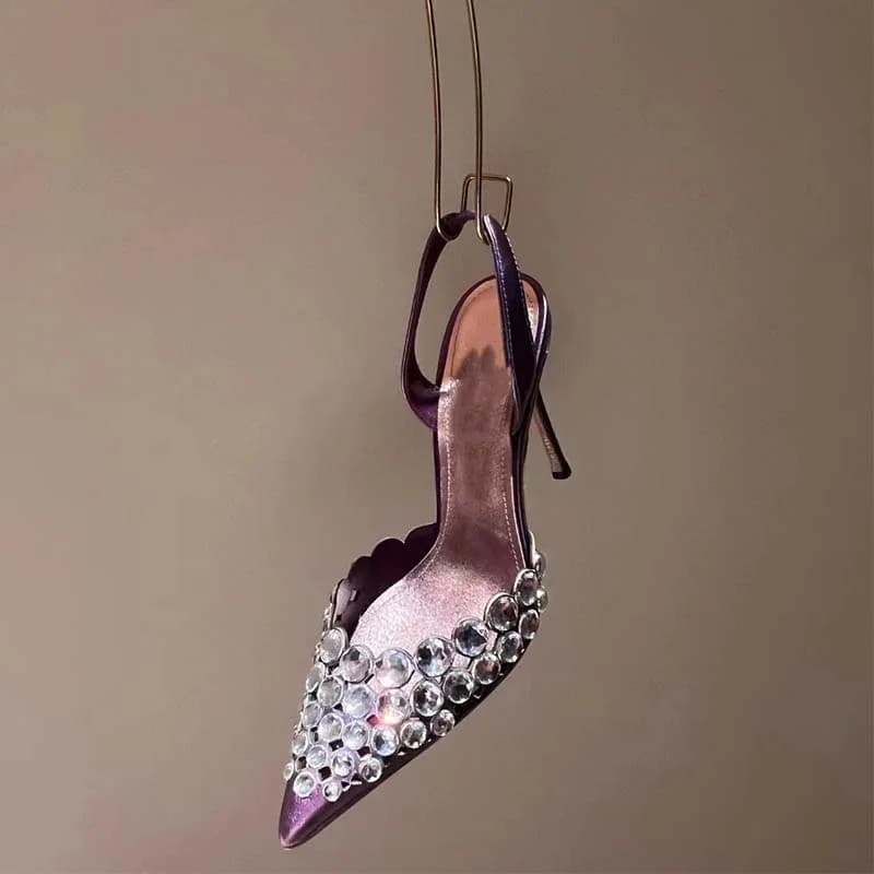 Sandali con punta a tacco alto alla moda ed eleganti, scarpe da banchetto con temperamento cavo a punta con strass sexy europei e americani