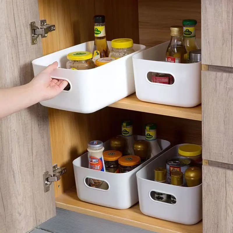 Set of 3 Simple Containers for Desk, Kitchen Cabinets, Plastic Organizers, Multipurpose Baskets for Home