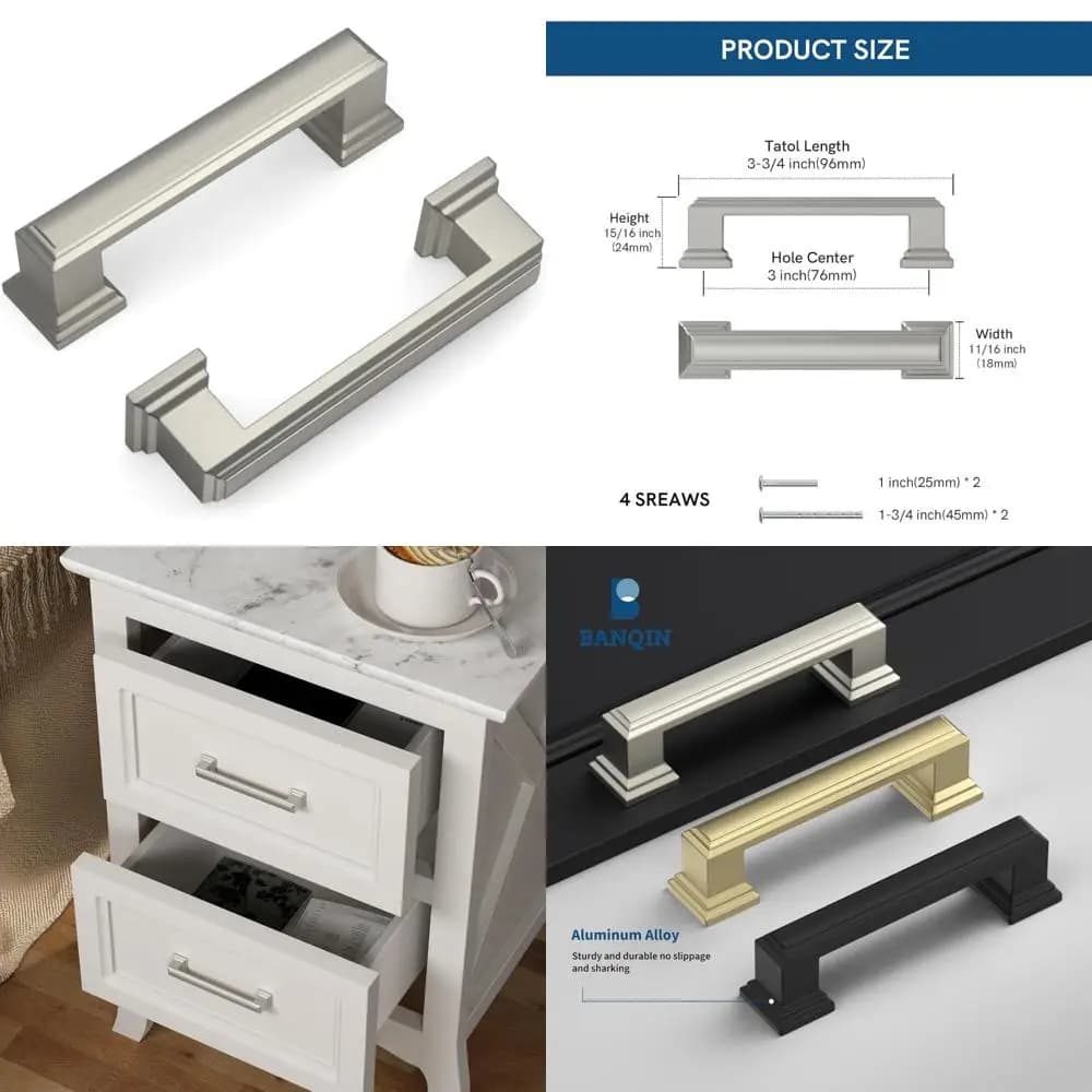 Maniglie per mobili da cucina quadrate da 3 pollici in nichel spazzolato, maniglie moderne per cassetti per hardware contemporaneo