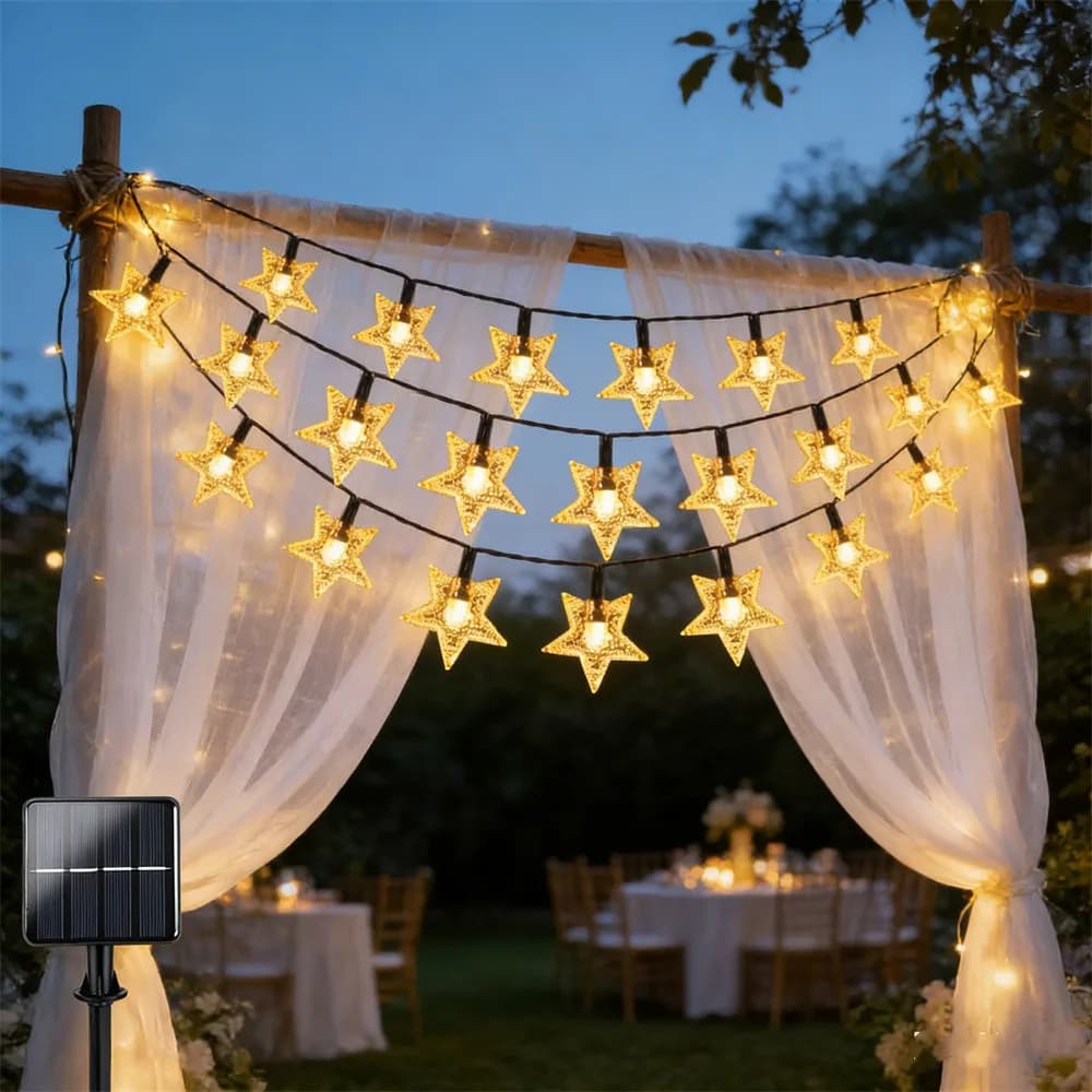 Luci Solari da Esterno a LED a Forma di Stella, Ghirlanda Luminosa per Matrimoni, Giardino Estivo, Decorazioni per Feste e Campeggio