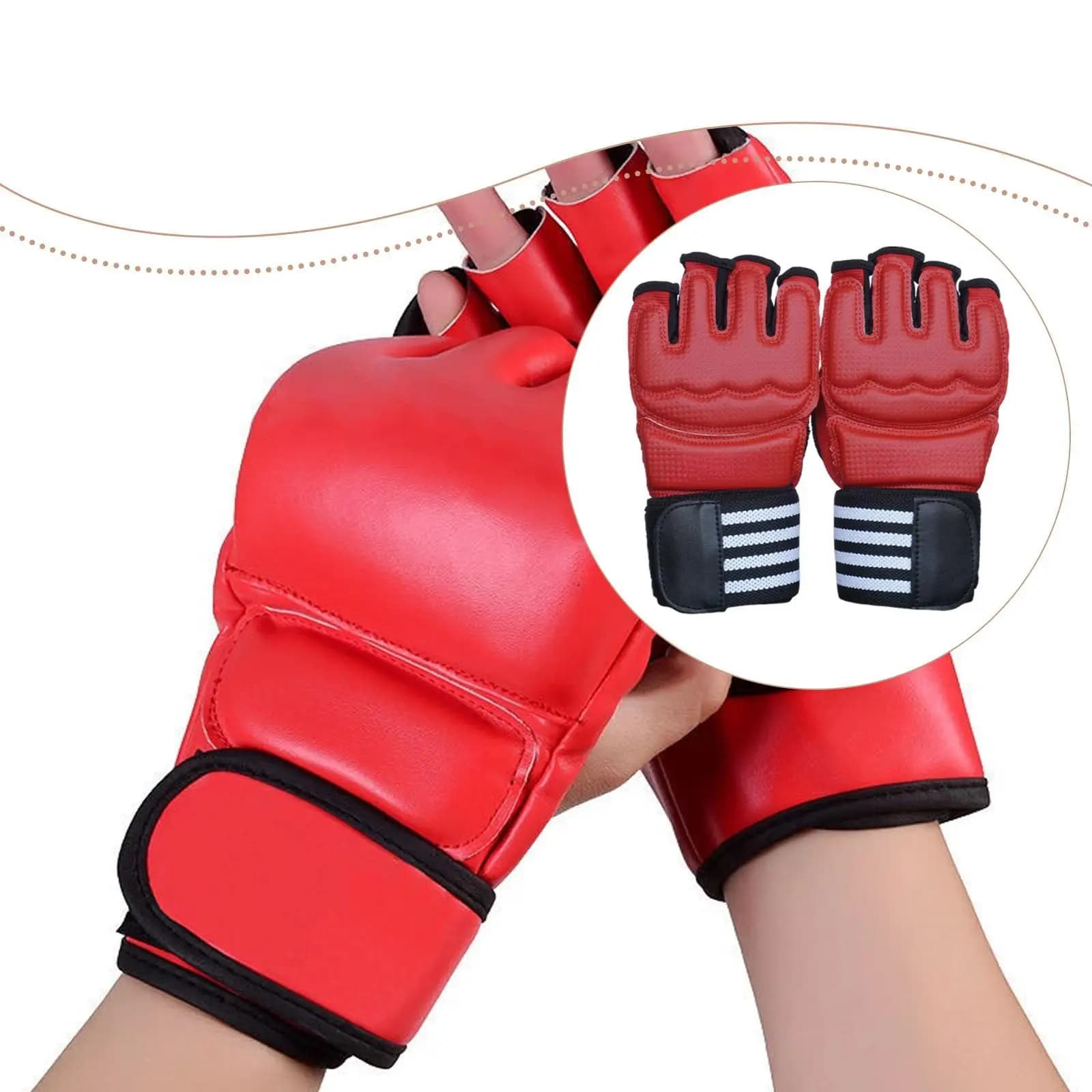 Guanti da Boxe Traspiranti con Palmo Cavo, Leggeri in PU per Adulti, per Palestra, Kickboxing, Taekwondo