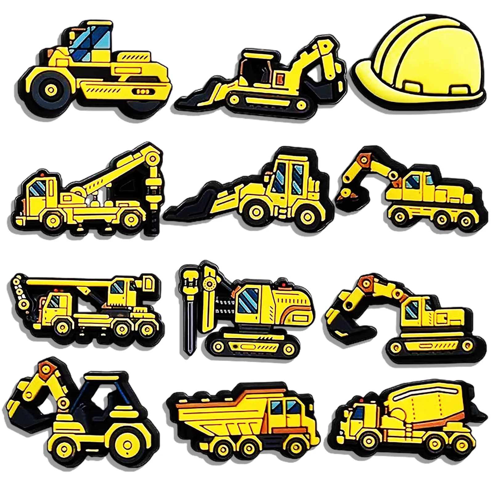 12pcs Engineering Vehicles Set Shoe Charms Accessories for Slide Sandals Garden Shoe Buckles Clogs Decoration Pins Boys Gifts