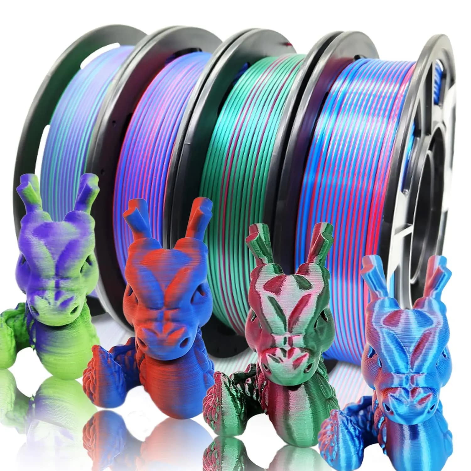 Filamento PLA Coestruso Bicolore 1.75mm per Stampanti 3D, 4 Bobine da 250g Colori Opachi e Setosi