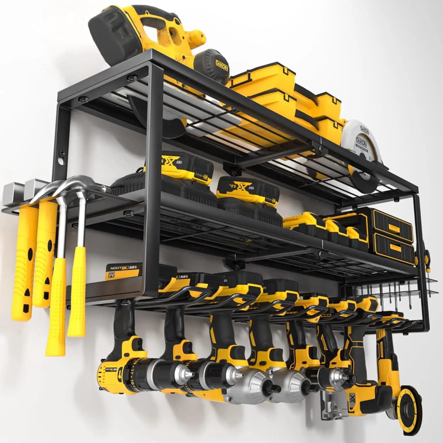 Organizzatore da Parete per Utensili Elettrici Resistenti, 32 Pollici, 8 Scomparti, Supporto per Trapano Senza Fili con Ripiano di Ricarica per Garage e Officina