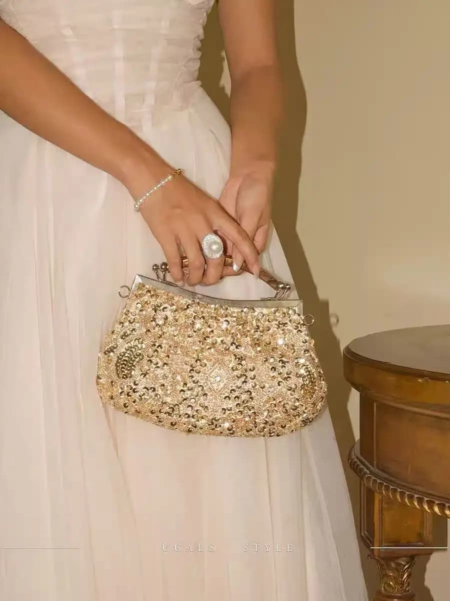 Borsa da donna con paillettes lucide glitterate Perline di moda Borsa da sera squisita con perline Borsa da sera con pochette per festa di nozze Borsa a tracolla a tracolla
