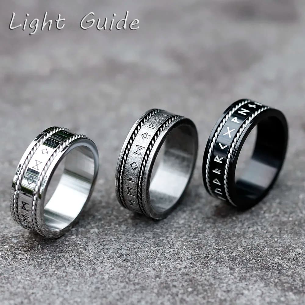 2022 NEW Men's 316L stainless-steel rings retro Odin Viking rune with fashion chain RING Amulet Jewelry Gift free shipping