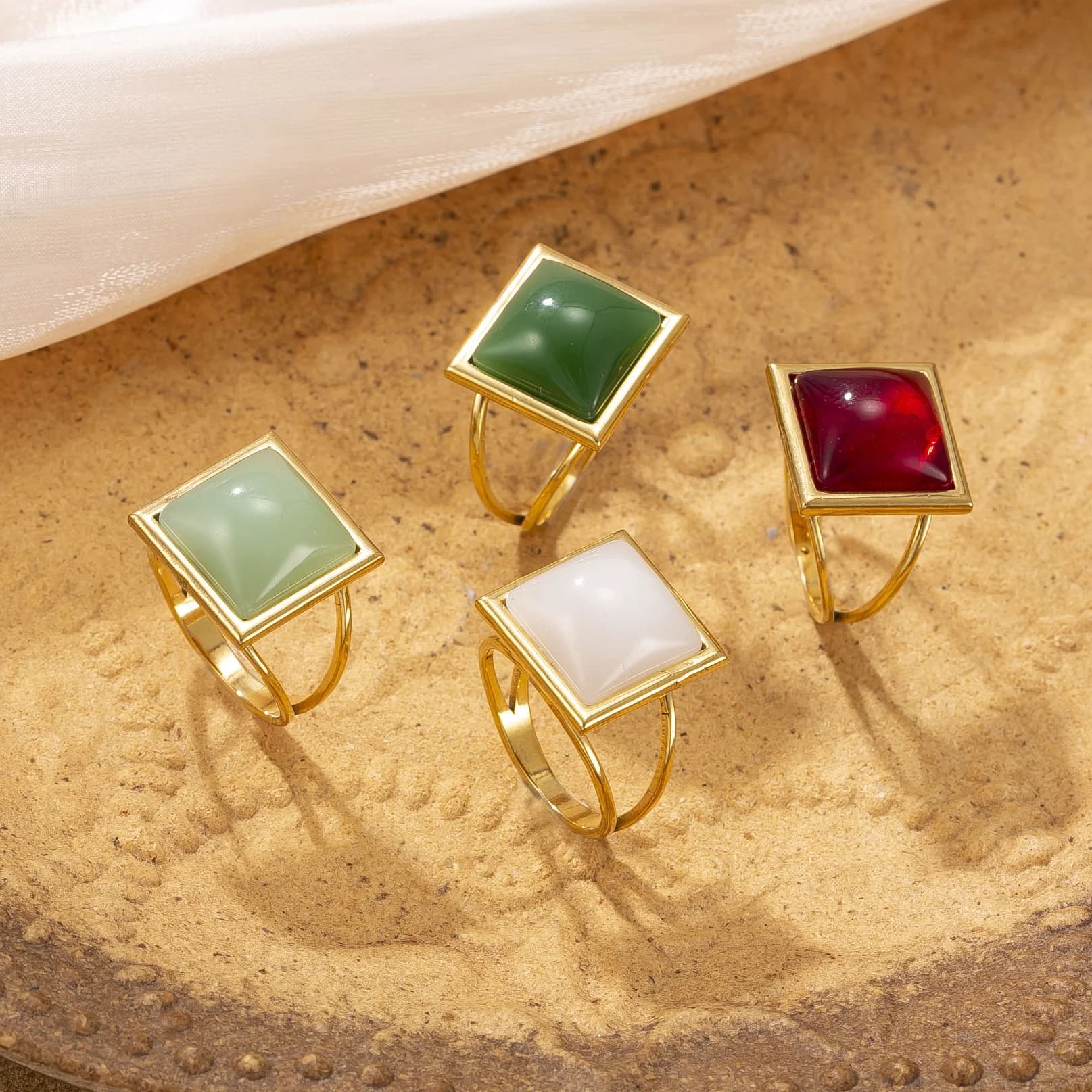 Natural Stone Black Onyx Stone Malachite for Men Gold Color Stainless Steel Stamp Square Ring Punk Stylish Jewelry Gift