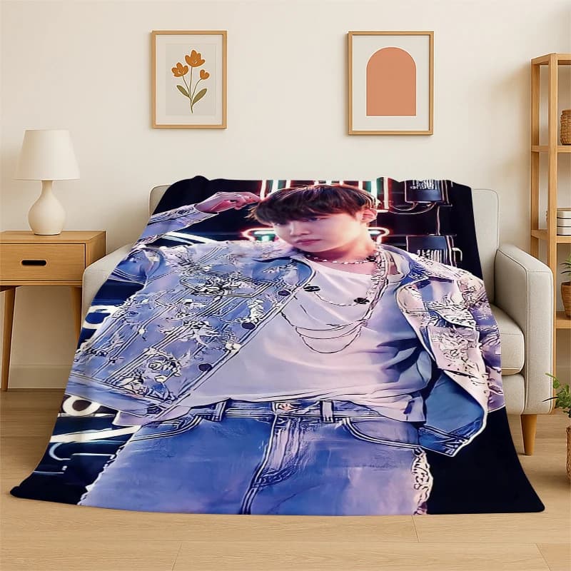 Kpop B-BTS Jung Hoseok J Hope Flannel Blanket Soft Warm Throw Blanket for Bedroom Living Room Bed Travel Camping Picnic Gift