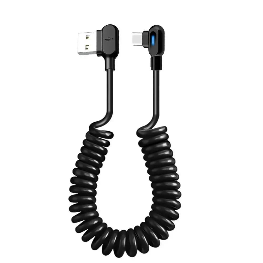 Cavo dati a molla in PVC 6A Gomito nero Cavo di ricarica rapida da USB C a tipo C Ricarica rapida a molla per Samsung Huawei Xiaomi