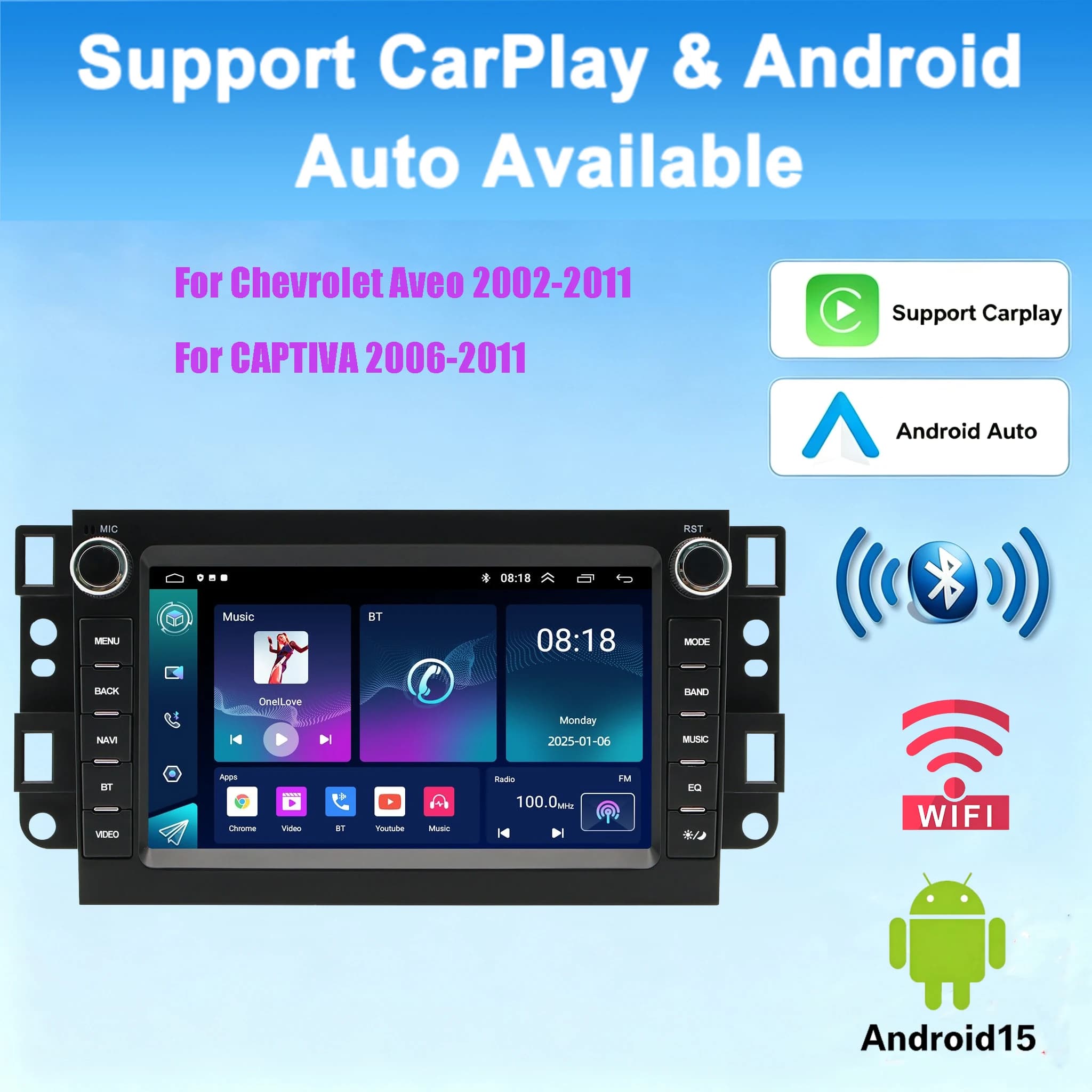 Car Infotainment Android 15 System For Chevrolet Aveo 2002-2011 For CAPTIVA 2006-2011 Navigation 7in 2GB+64GB Sat Nav BT