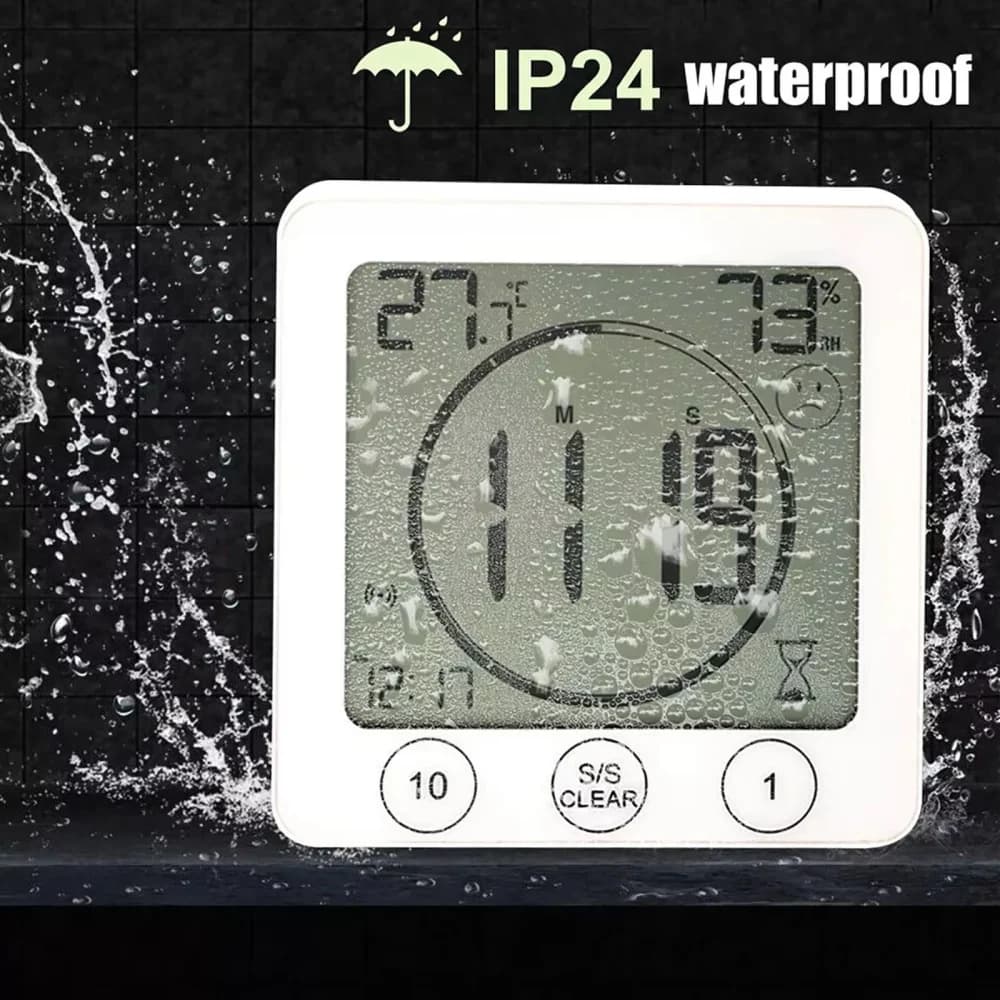 Waterproof digital wall clock for bathroom, shower timer, water jet, LCD digital clock, temperature, humidity, for shower