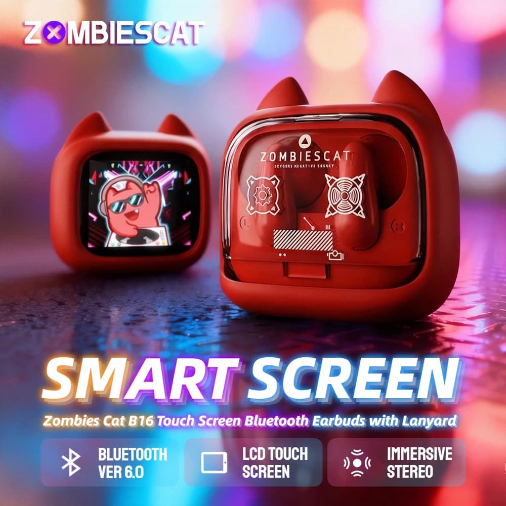 Auricolari Bluetooth 6.0 Zombiescat con Touch Screen, Cancellazione del Rumore ENC per Chiamate, Audio HiFi, TWS Wireless con Laccetto