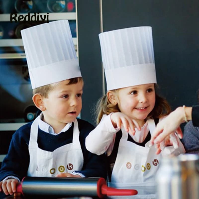 10 Pce Kids Kitchen Hats Kindergarten Baking Handmade Children's Cooking Hat Disposable Non-Woven Cap Boy Girl Play House Caps