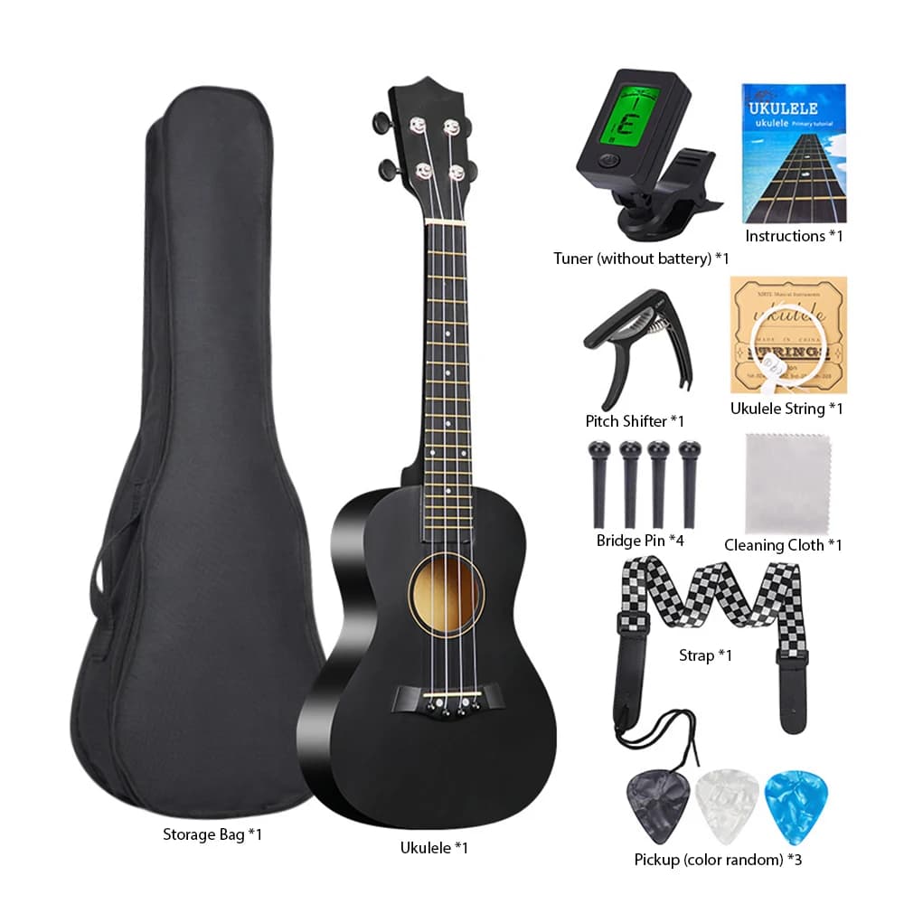 Kit Ukulele Acustico da 23 Pollici con Borsa per il Trasporto, Tracolla, Perno del Ponte, Pitch Shifter, Pickup, Accordatore, Panno per la Pulizia, in Legno di Tiglio