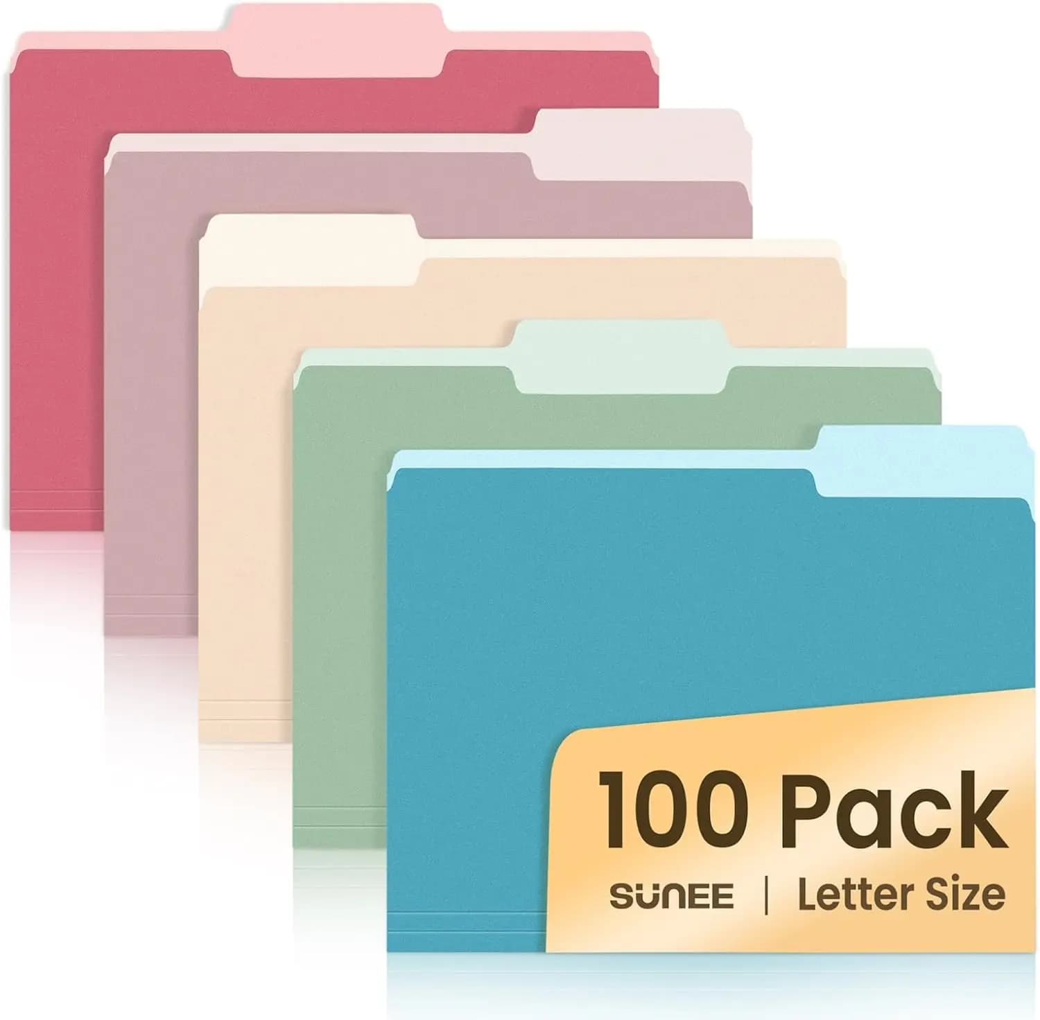 Cartelle Portadocumenti Retrò Colorate, Confezione da 100 Formato Letter con Linguette a 1/3 di Taglio per Documenti Ufficio Casa Scuola