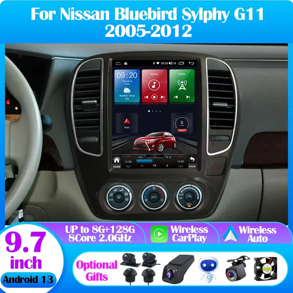 Per Nissan Bluebird Sylphy G11 2005-2012 9.7 pollici 7862S Android 13 Autoradio Tesla Style Multimedia CarPlay Auto GPS Navi Stereo