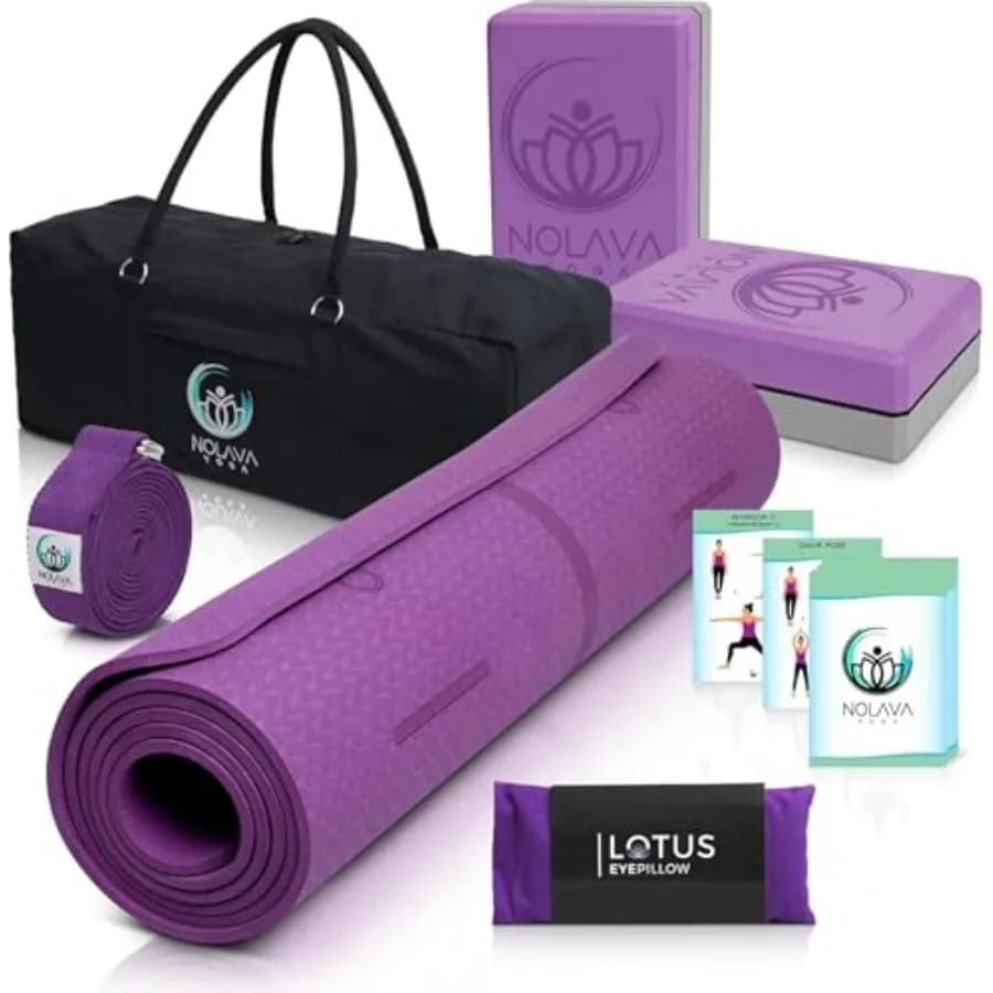Tappetino Yoga Nolava Rosa in TPE con Borsa per il Trasporto, 72 x 24 Pollici, Spessore 1/4 di Pollice, Antiscivolo, Include Fascia Elastica e Borsa Nera con Cerniera per il Trasporto con M