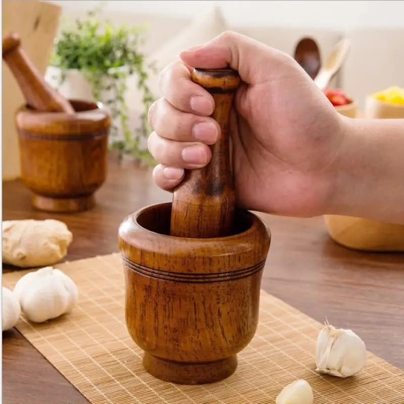 Ciotola per macinazione in legno Cucina domestica Manuale Aglio Zenzero Spezie Smerigliatrice Malta Pestello Set