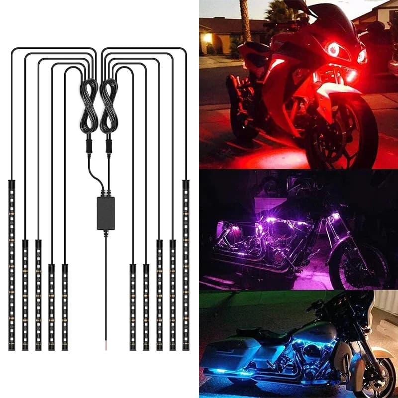 Motorcycle Car 12pcs RGB APP LED Atmosphere Foot Light Control Flexible Waterproof Sound Control 12V Moto Decorative Lamp Strip