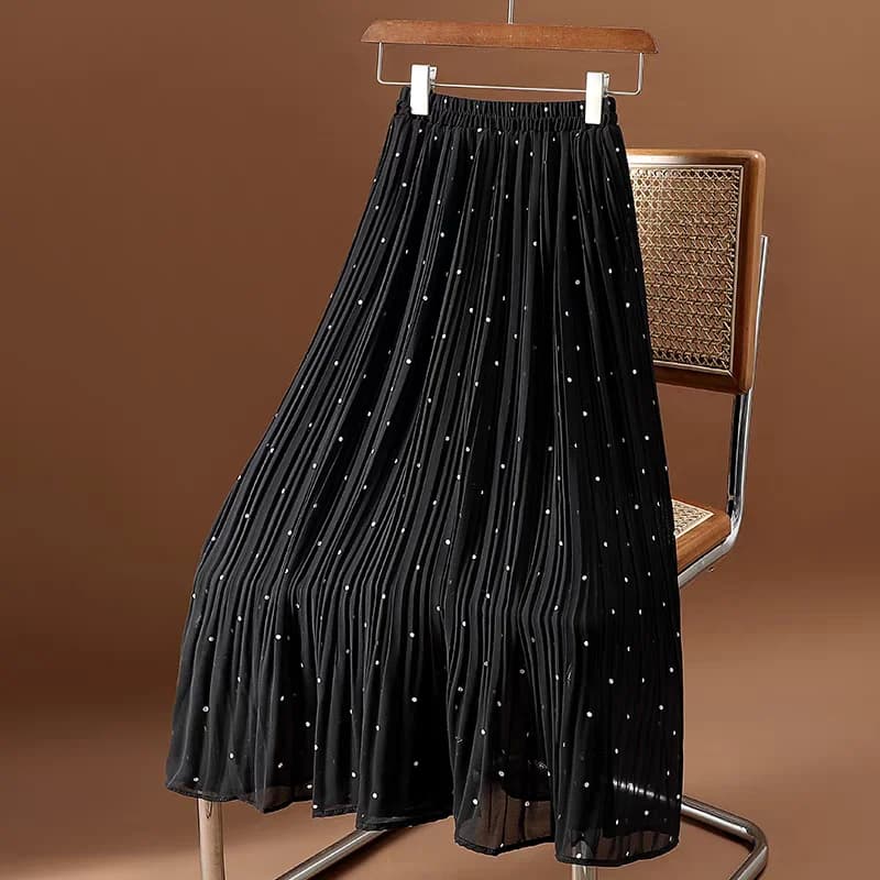 Retro Fashion Polka Dot Vacation Pleated Long Skirt Women's 2026 Summer New High Waist Elegant Versatile Skirt Popular Street