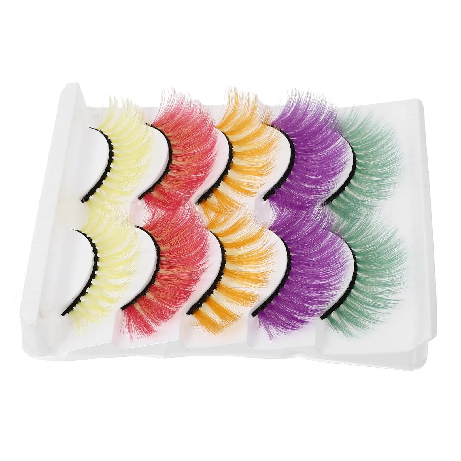 5 paia di ciglia finte a sette colori, morbide, dall'aspetto naturale, effetto 3D denso, per donne, trucco cosplay, accessori per occhi, per feste serali