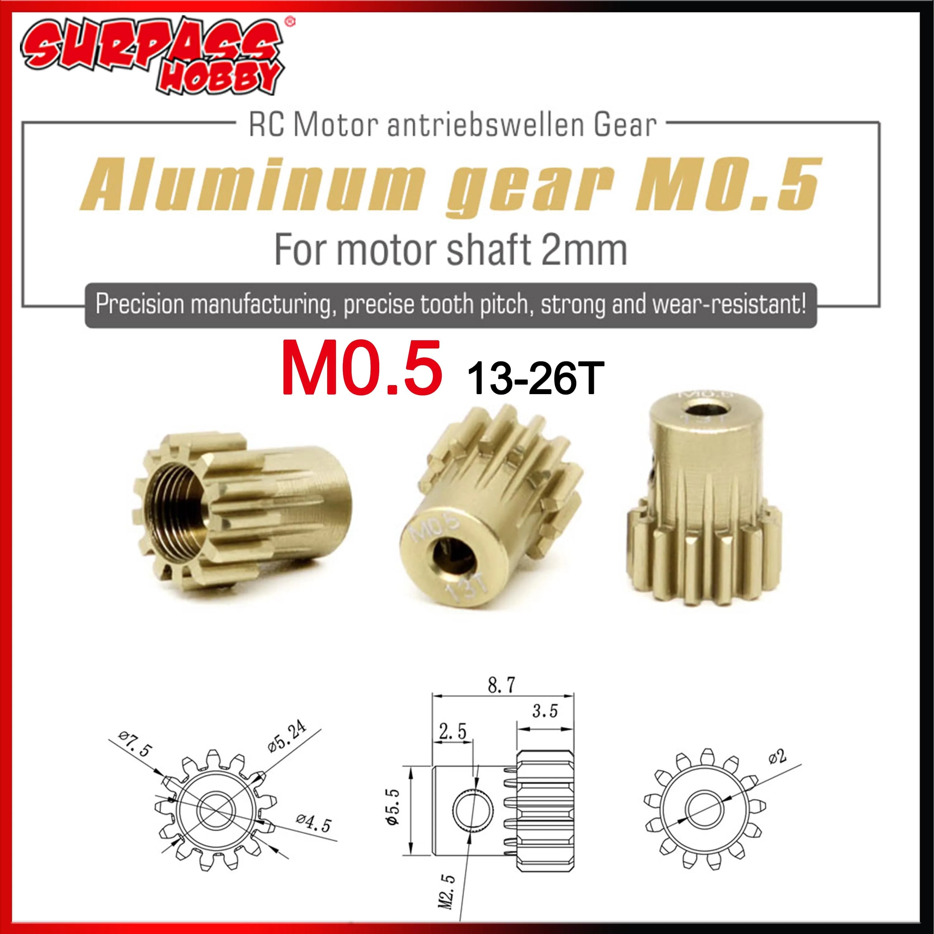 M0.5 2mm Albero Pignone In Alluminio 13T-26T 14T 16T 18T 20T 22T 24T 0.5M per 1/28 1/24 RC Mini Car 2WD Buggy Kit Motore Brushless