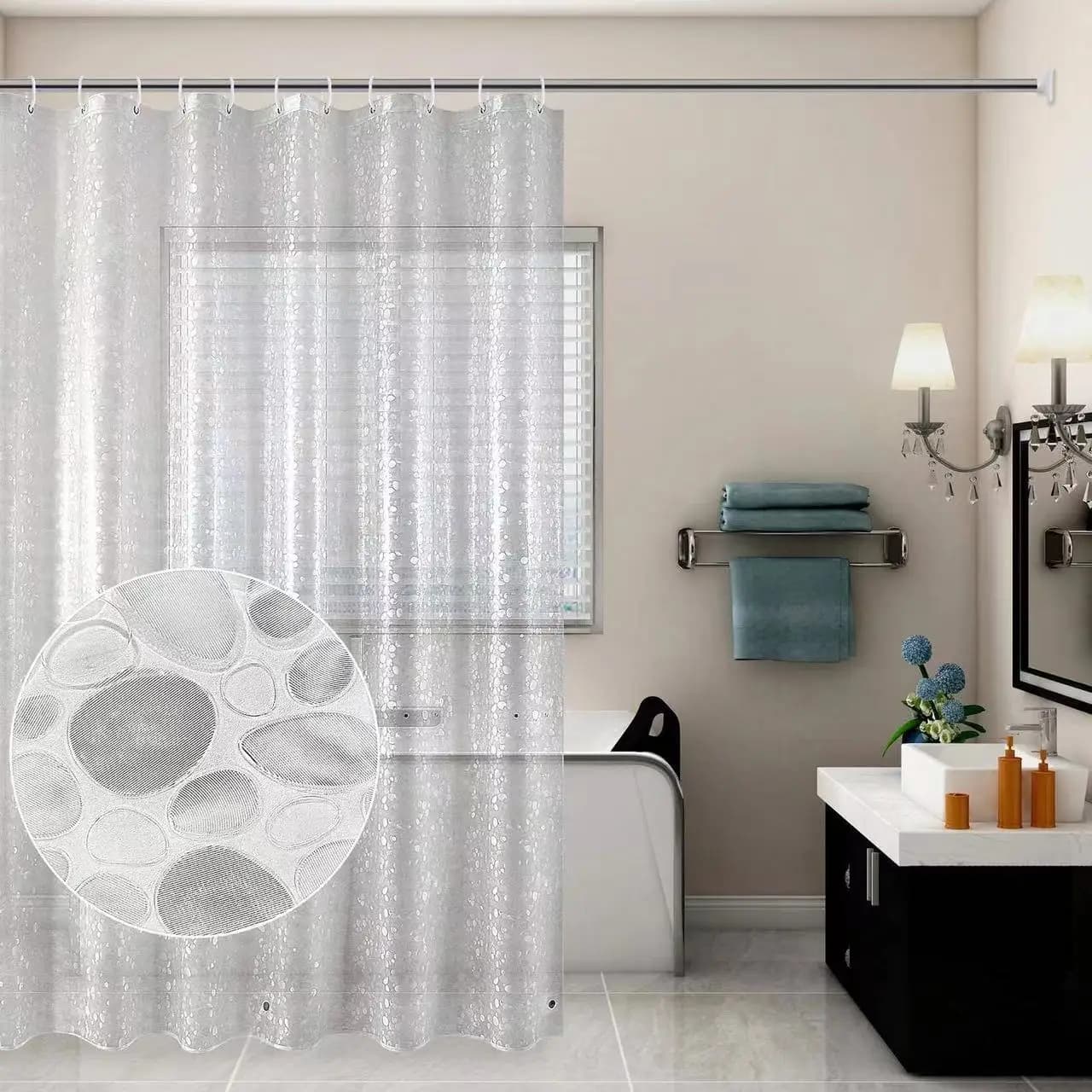 Tenda da doccia nordica in PEVA - Design privacy con texture ciottoli con ganci in metallo e effetto nascosto