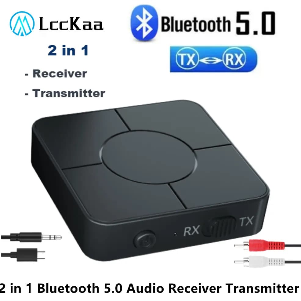 LccKaa 2 in 1 Bluetooth 5.0 Transmitter Receiver 3.5mm AUX Jack RCA Bluetooth Adapter Wireless Dongle For Auto TV PC Headphones
