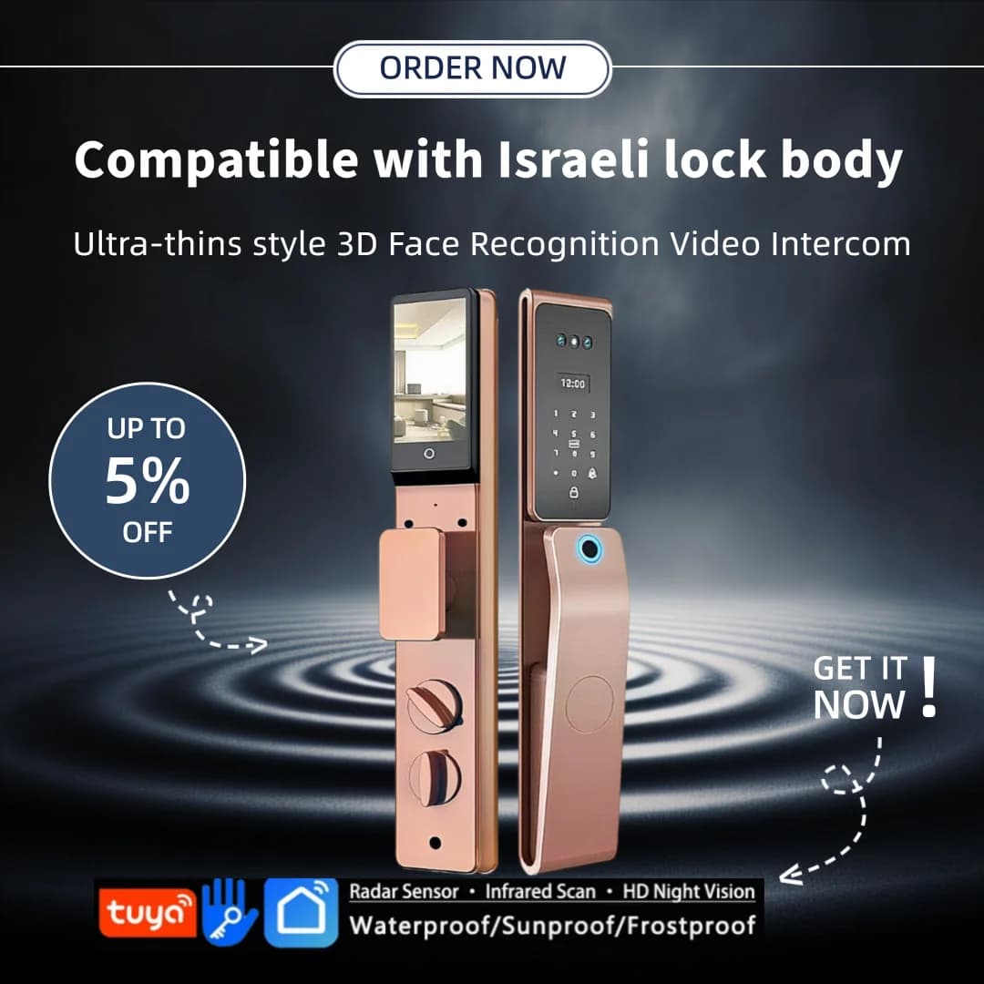 Serratura Intelligente Compatibile con Corpo Serratura Israeliano, App Tuya, Impronta Digitale, Password e Telecamera