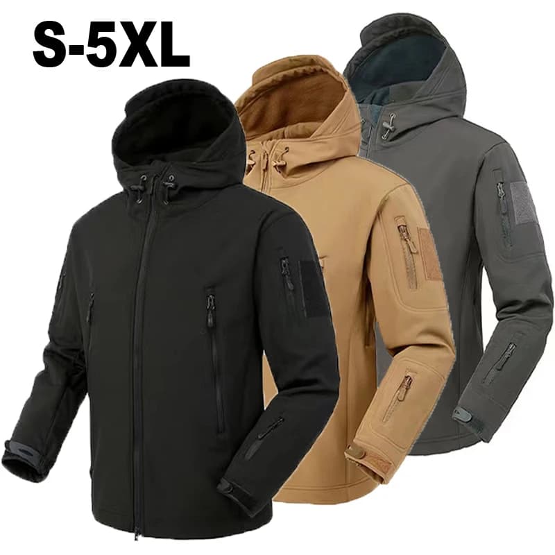 Uomo Autunno Inverno SoftShell Giacche in pile Cappuccio maschile Cappotto antivento Pesca Escursionismo Campeggio Arrampicata Sci Pantaloni caldi Pantaloni