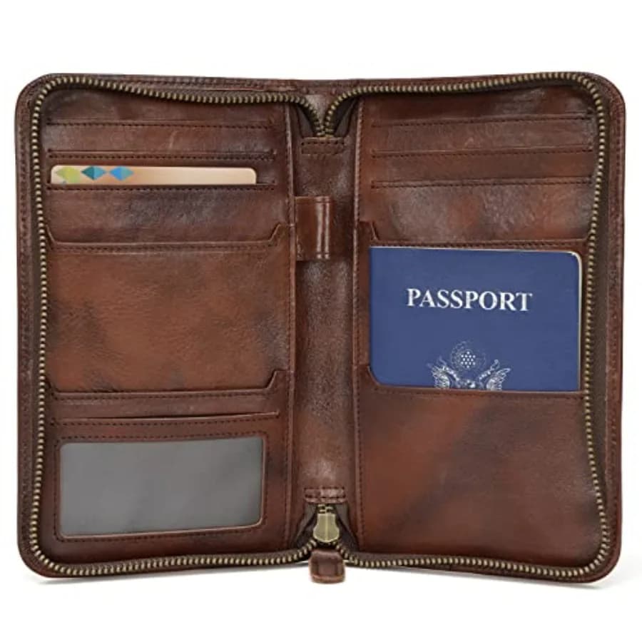 Porta Passaporto in Pelle Pieno Fiore Polare per Uomo, Custodia con Blocco RFID, Portafoglio da Viaggio per 4 Passaporti