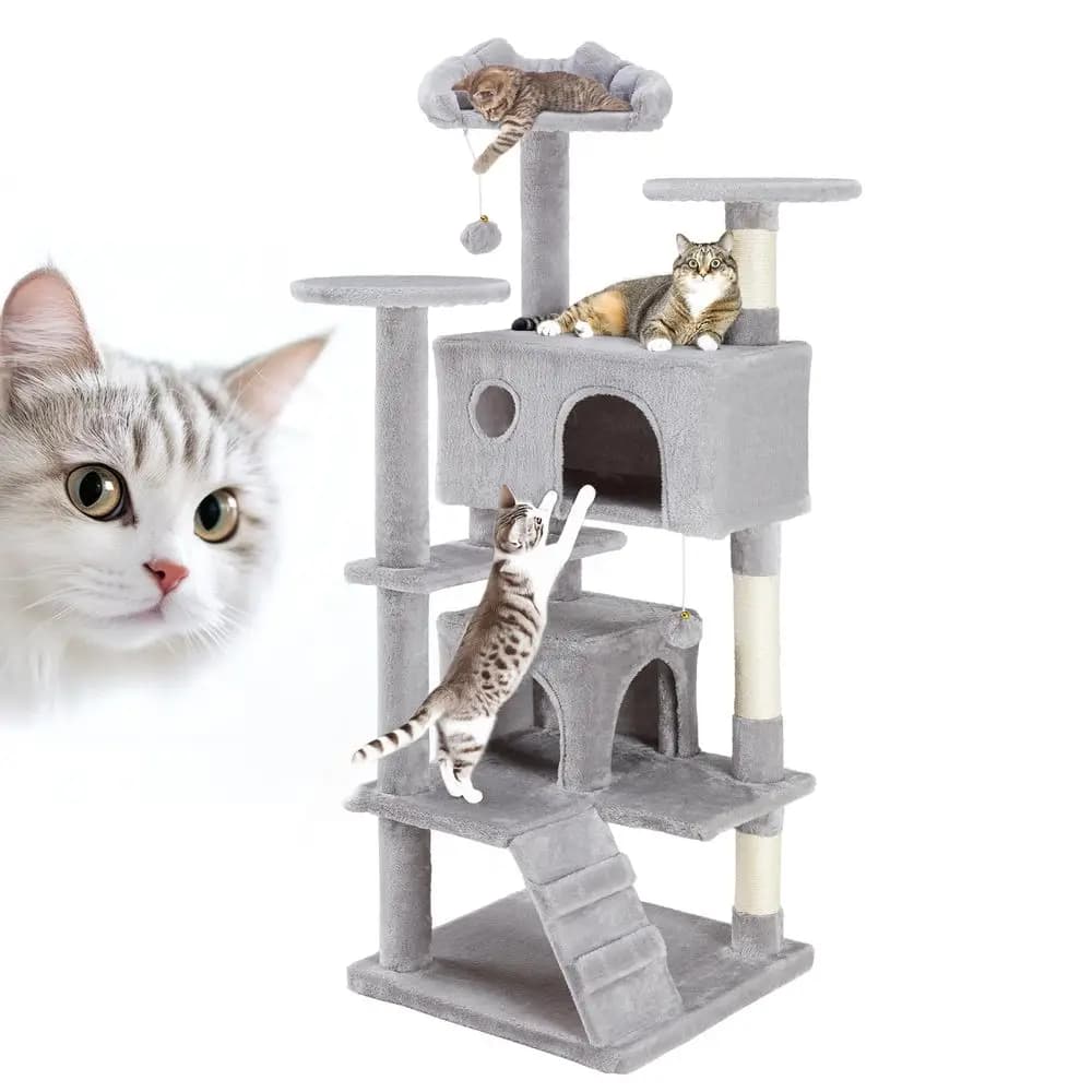 Torre per Gatti con Cuccia e Amaca, Posti di Riposo e Tiragraffi in Sisal, Multi-Livello, Resistente, per Gatti da Interno