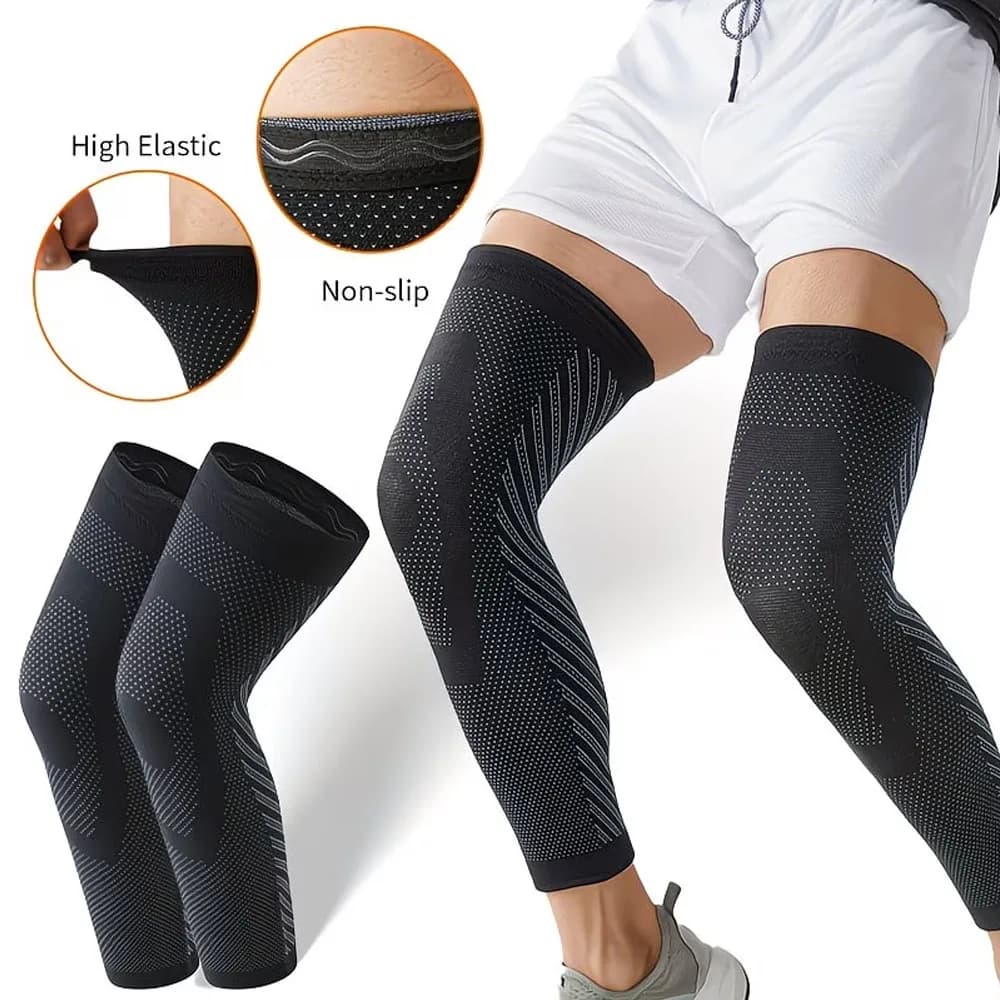 1 paio di maniche elastiche per gambe, supporti per ginocchia, coprigambe estesi su quattro lati, comoda assistenza 3D per le ginocchia con silicone antiscivolo