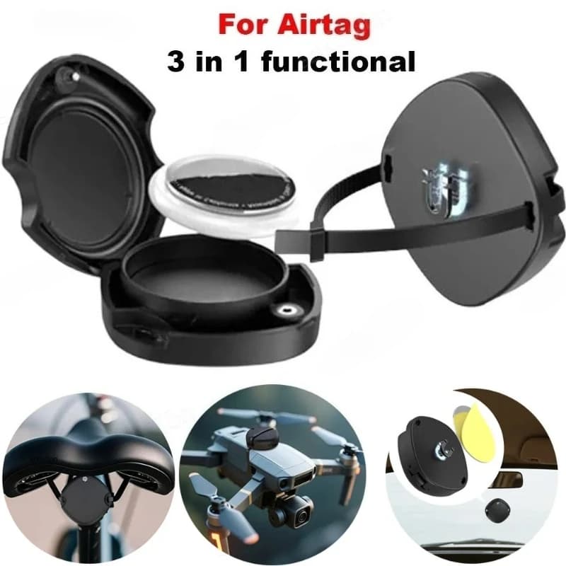Custodia magnetica adesiva 3 in 1 per Airtag con supporto per fascetta stringicavo e copertura protettiva per tracker, per auto, bici, drone, bagagli