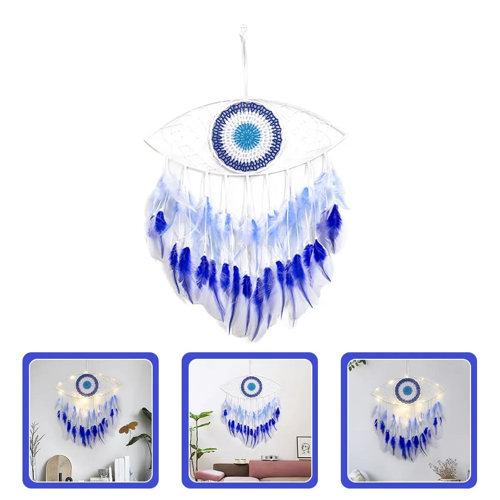 Luminous Evil Eye Dream Catcher Pendant Exquisite Handmade Hanging Decoration for Home Wall Indoor Romantic Room Decor