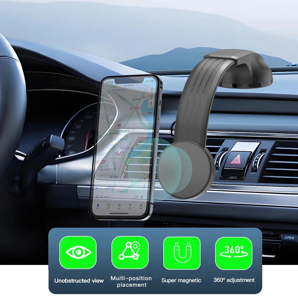 Supporto universale per auto con fissaggio magnetico Stent in piombo morbido 360 Regola liberamente l'angolo di visione Ventosa sottovuoto adesiva forte
