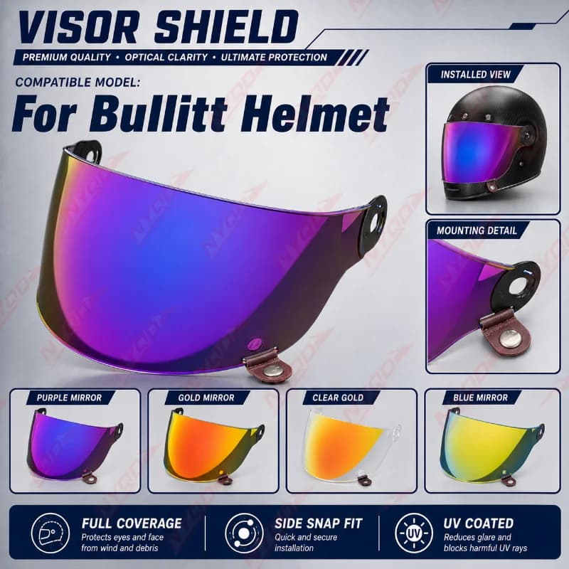 Motorcycle Helmet Visor Flat Shield Day Night UV Protection Anti Scratch Coating Durable Clear Lens For Bell Bullitt