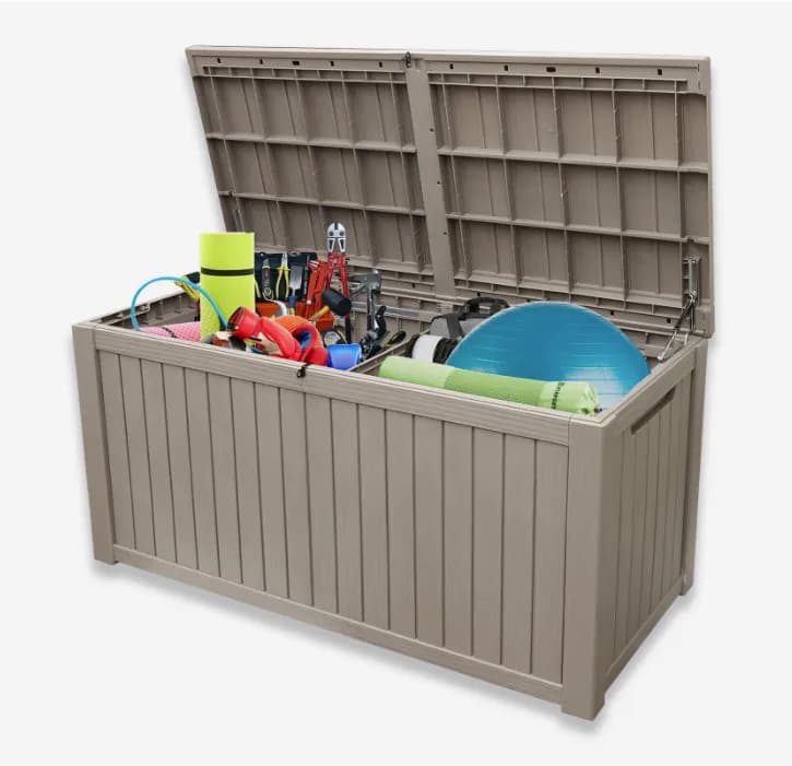Contenitore da Esterno da 180 Galloni, Organizer per Patio, Mobile da Giardino con Panchina