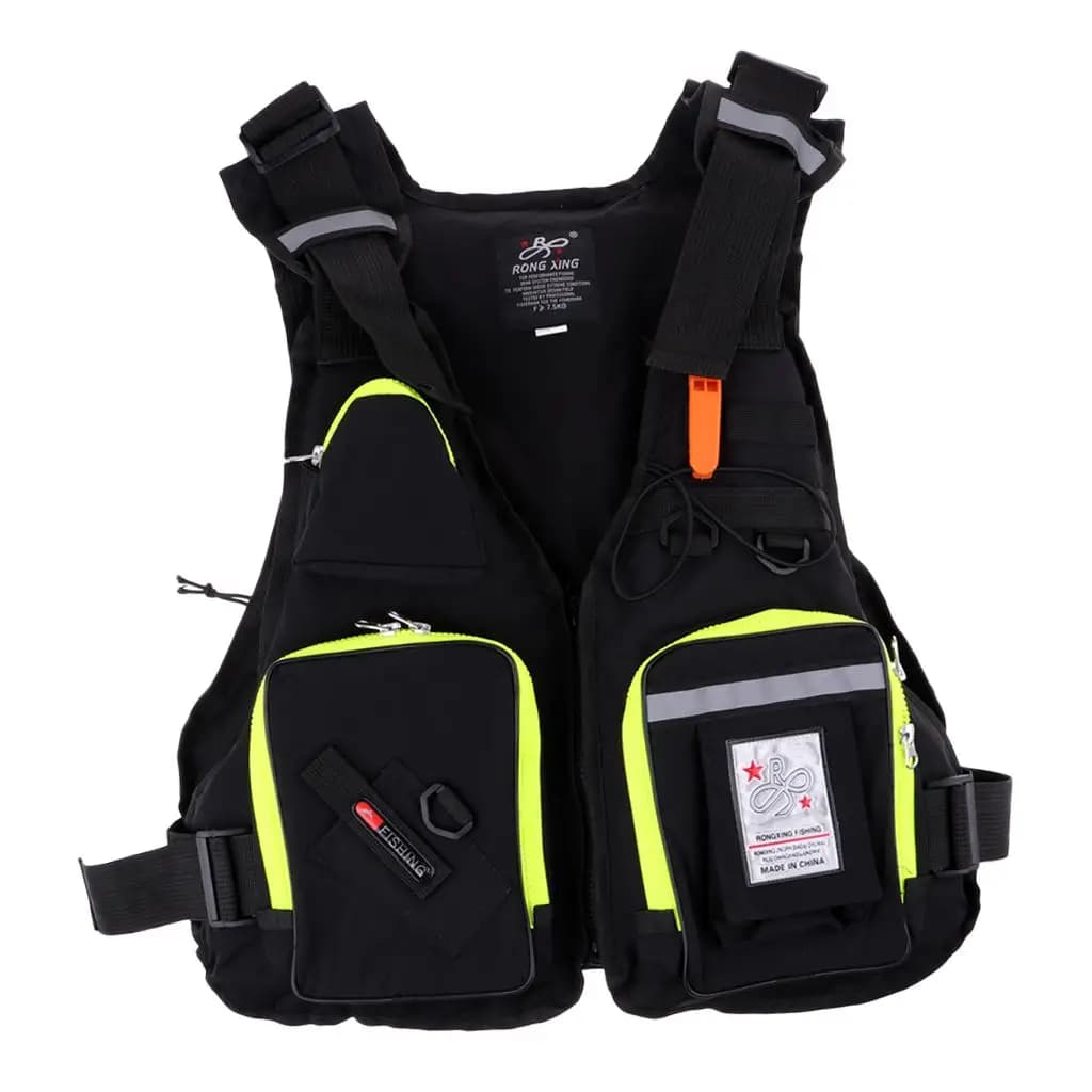 Giubbotto di Salvataggio Regolabile con Fischietto, Multi-tasche e Bande Riflettenti per Kayak, Canoa, Pesca e Nautica