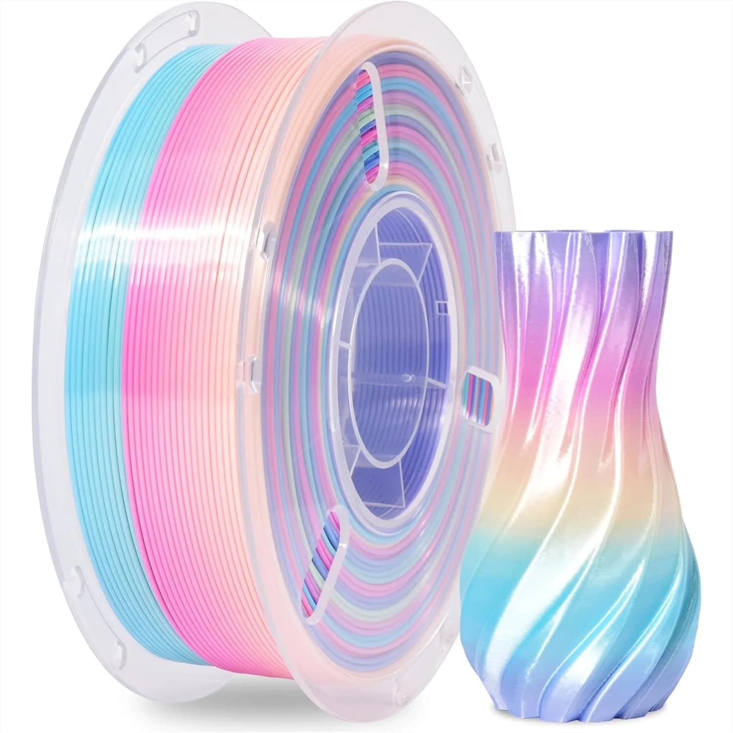 Filamento PLA Seta Arcobaleno per Stampante 3D, 1.75mm, Cambio Colore Rapido, Filamento Lucido, Bobina da 1kg per Stampe Vibranti, Avvolgimento Preciso, Basso Consumo